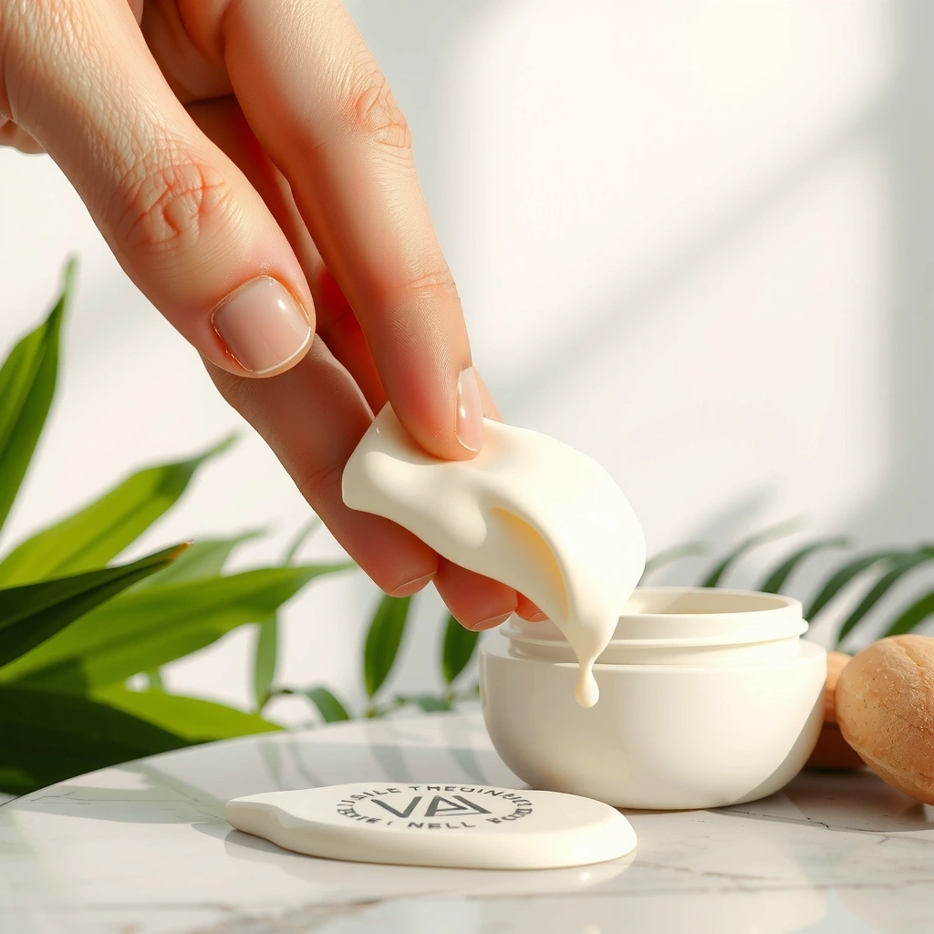 Textured skincare product in ceramic jar